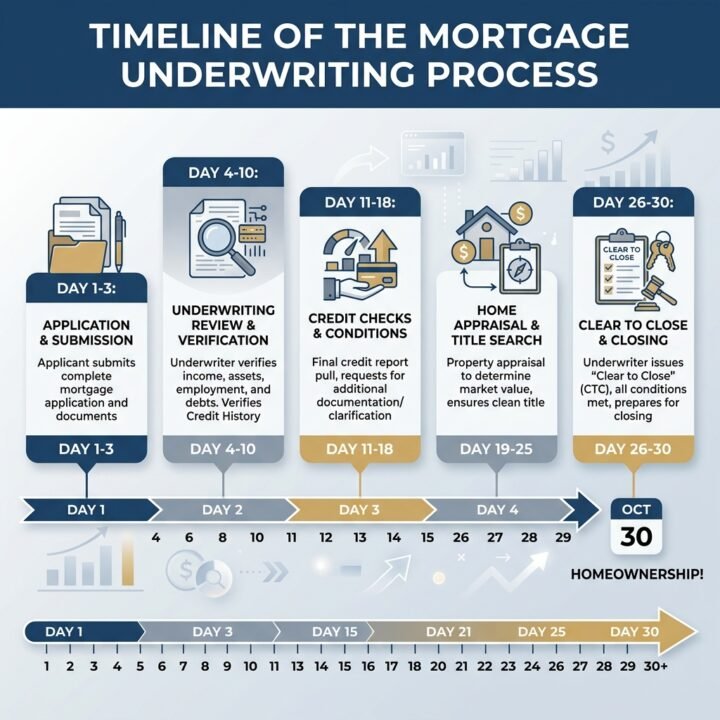 Diagram explaining mortgage underwriting timeline and delays