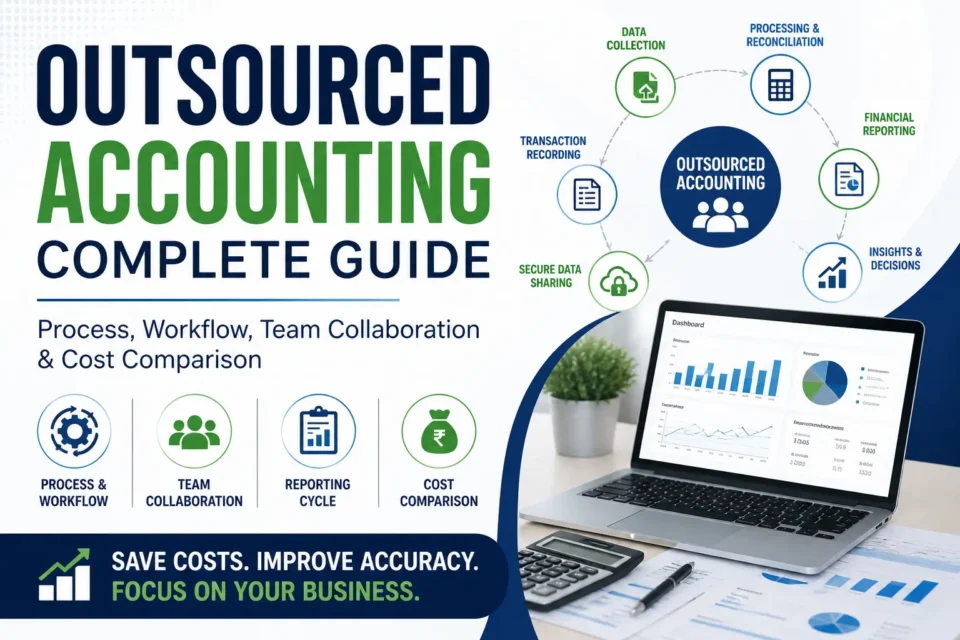Outsourced accounting services complete guide showing workflow team collaboration and cost comparison