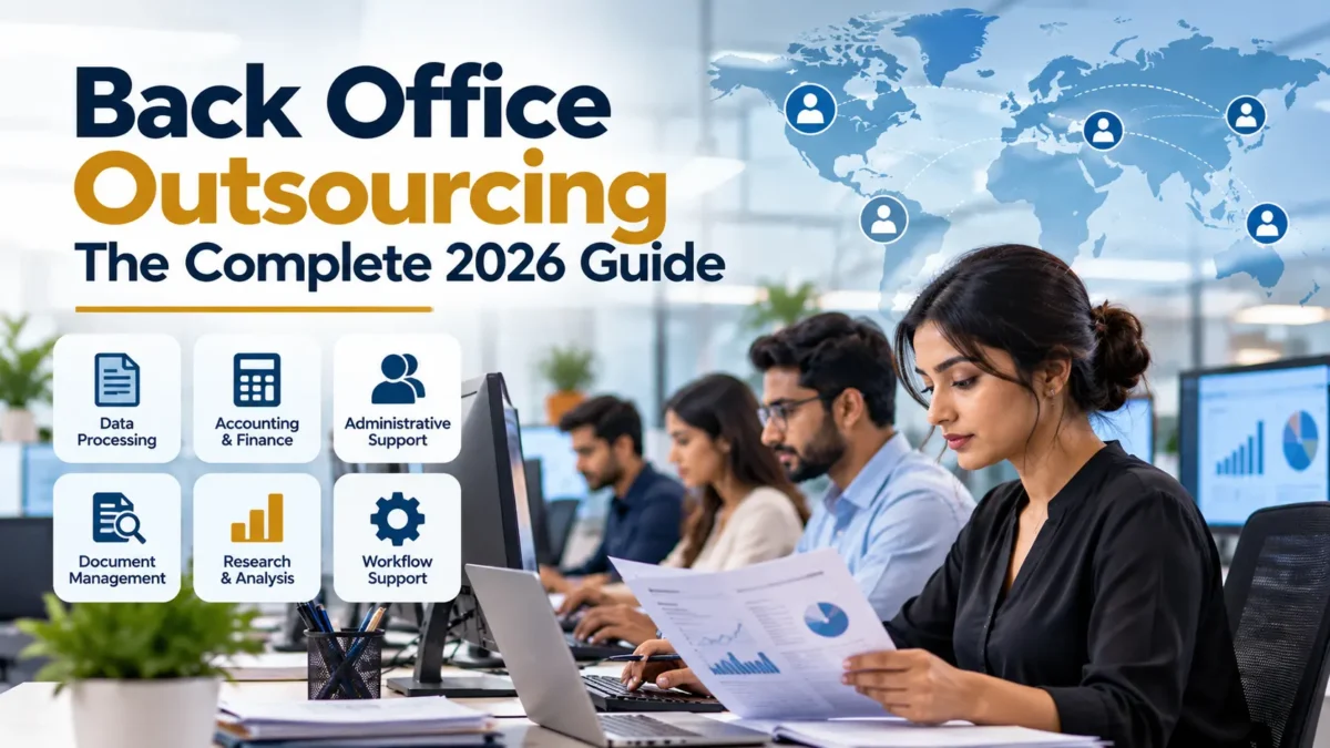 Back office outsourcing vs front office — internal processing work like accounting, data entry, payroll, and document handling run by an offshore team