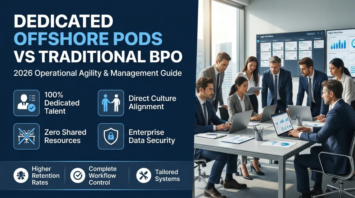 Dedicated offshore agile pods vs traditional shared BPO centers comparison for US back-office operations, retention, and workflow control