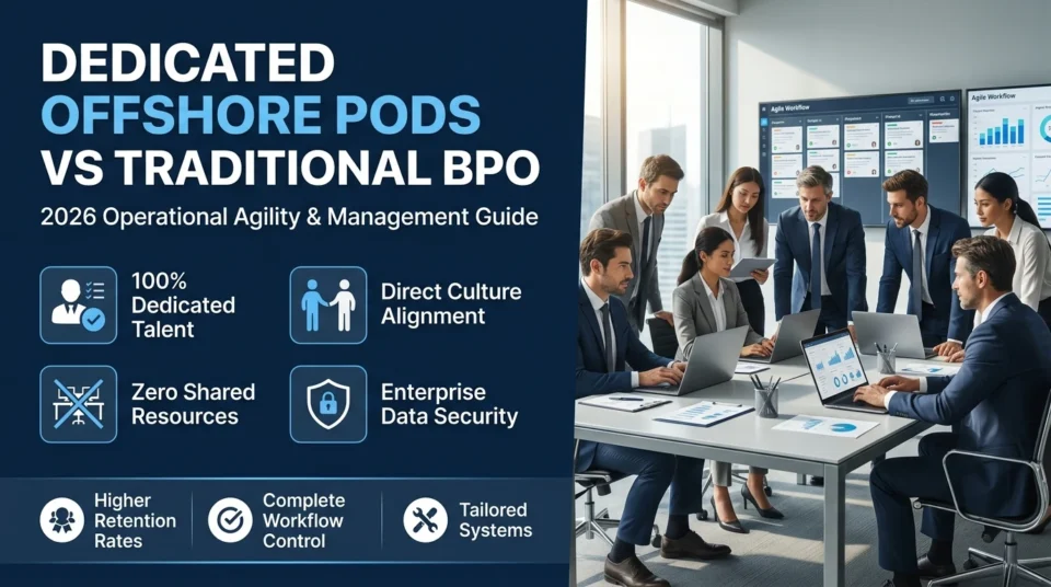 Dedicated offshore agile pods vs traditional shared BPO centers comparison for US back-office operations, retention, and workflow control